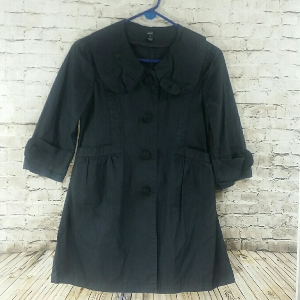 ❄️ black jacket small snap beaded buttons Aziz brand casual career coat
